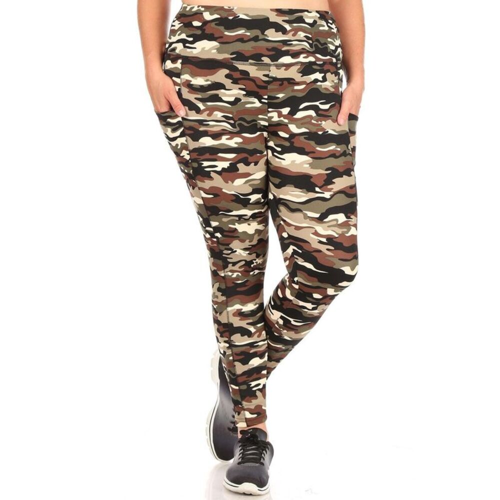 World of Leggings Camouflage Sport Plus Size Leggings with Side Pocket